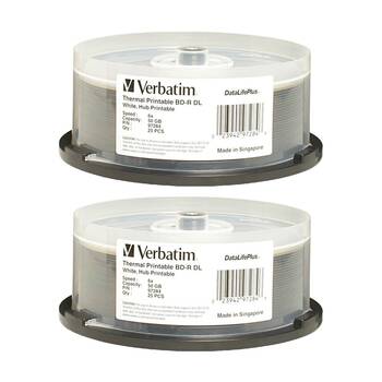 2 x 25pc VERBATIM BD-R DL Spindle White Wide Thermal 6x Blank Disc 50GB