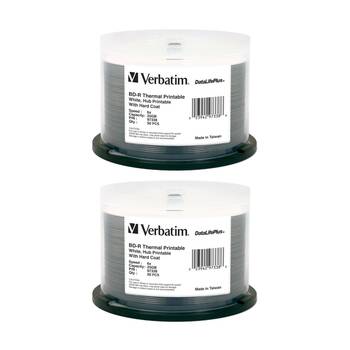 2 x 50pc VERBATIM BD-R White Wide Thermal 6x Speed Blank Discs 25GB