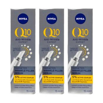 3PK Nivea Anti Ageing Instant Smoothing Wrinkle Filler Serum 15ml Q10