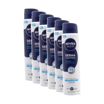6PK Nivea 72H Antiperspirant Men's Derma Control Spray 250ml Pro Vitamin B5