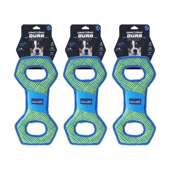 3x Paws And Claws Dura Double Tugger Durable Canvas Dog Pull Toy 35x20x6cm