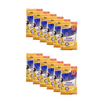 12x 12pc BIC Pens Cristal Original Ballpoint Writing Value Pack Blue