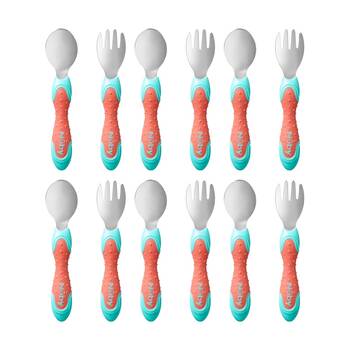 6x 2pc Nuby Stainless Steel Fork & Spoon Set Easy Grip Multicolour 12m+