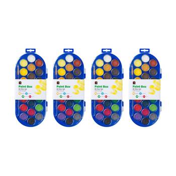 4PK Educational Colours 22 Disc Watercolour Paint Box Clear Lid Kids Art 3y+