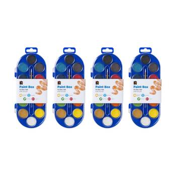 4PK Educational Colours 12 Disc Watercolour Paint Box Clear Lid Kids Art 3y+