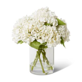 E Style Hydrangea Mix White Artificial Flower Arrangement Clear Vase 36x31x39ccm