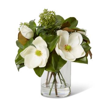 E Style Magnolia Mix White Artificial Flower Arrangement Clear Vase 40x40x46cm
