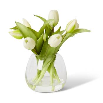 E Style Tulip Petite White Artificial Flower Arrangement Clear Vase 23x23x25cm