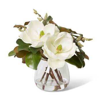 E Style Magnolia Garden White Artificial Flower Arrangement Clear Vase 45x46cm