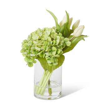 E Style Hydrangea Tulip Mix Artificial Flower Arrangement Clear Vase 23x18x29cm