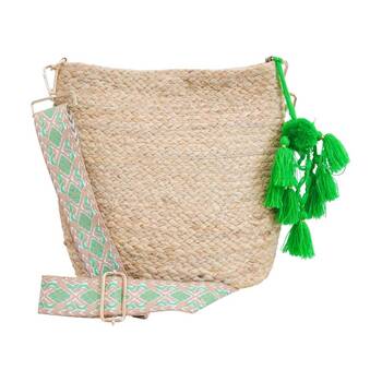 LVD Jute Women Tote Handbag W/ Green Cross Body Strap 30x10x27cm