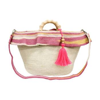 LVD Womens Pink/Beige Stripe Woven Jute Bardot Handbag 48x10x30cm