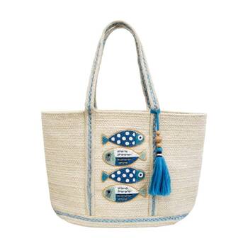 LVD Womens Jute Beaded Sardinia Bag Blue Fish Handbag 50x20x30cm
