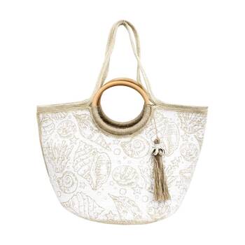 LVD Womens Beige/White Jute Woven Coastal Handbag 50x30x30cm