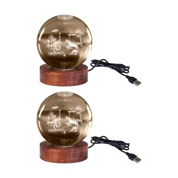 2PK Art + Tech 3D Crystal Ball Colour Changing Lamp USB Powered Dino Land