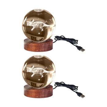 2PK Art + Tech 3D Crystal Ball Colour Changing Lamp USB Powered Triceratops