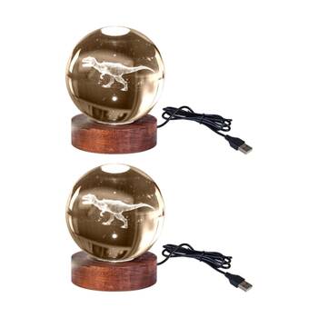 2PK Art + Tech 3D Crystal Ball Colour Changing Lamp USB Powered T-Rex