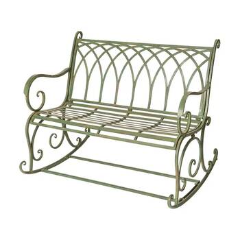 Metal Garden Rocking Bench Patio Vintage Green Outdoor Seating