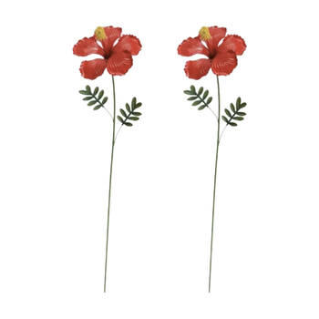 2PK Hibiscus Stake Decorative Powder Coated Metal Garden Ornament Tropical