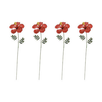 4PK Hibiscus Stake Decorative Powder Coated Metal Garden Ornament Tropical