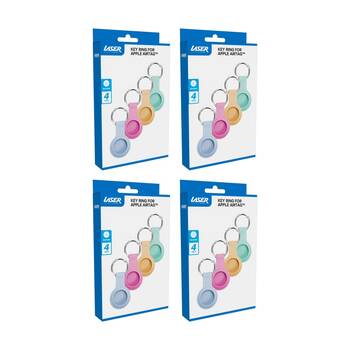 4x 4pc Laser AirTag Silicone Vibrant Tones Soft Touch With Keyring Multicolour