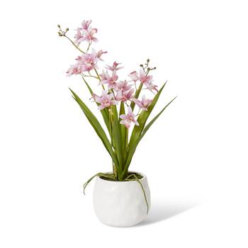 E Style Cymbidium Mini Pink Orchid Artificial Plant White Vase 17x11x46cm