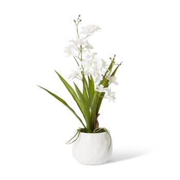 E Style Cymbidium Mini White Orchid Artificial Plant White Vase 17x11x46cm