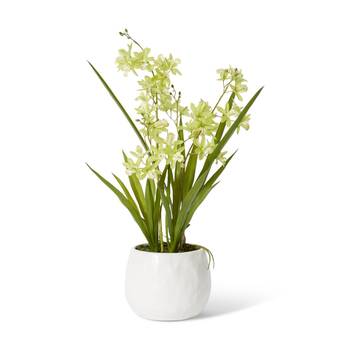 E Style Cymbidium Mini Green Orchid Artificial Plant White Vase 28x20x58cm
