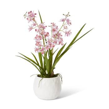E Style Cymbidium Mini Pink Orchid Artificial Plant White Vase 28x20x58cm