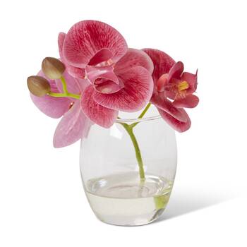 2PK E Style Phalaenopsis Pink Artificial Orchid Clear Vase 16x13x15cm