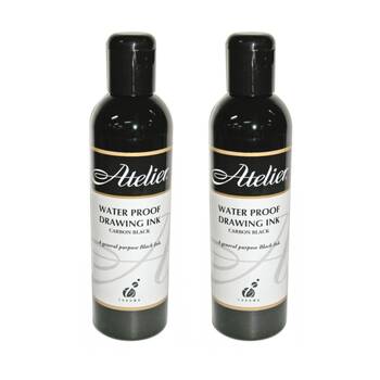2PK Atelier General Purpose Waterproof Artist Drawing Ink 250mL Carbon Black