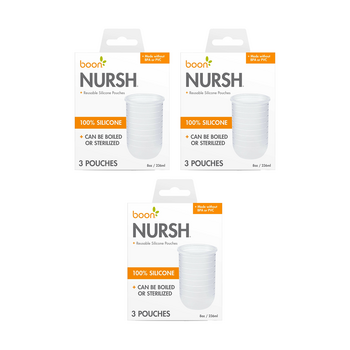 3x 3pc Boon Nursh 236ml Collapsible Air Free Silicone Pouch 12.70x10.01x5.08