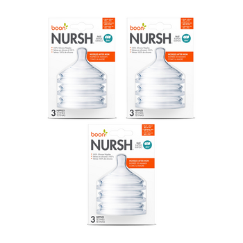 3x 3pc Boon Nursh Fast Flow Air Free Feeding Silicone Nipples Teet 6m+