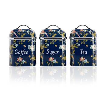 3pc Laura Ashley Canister Set S/S Easy Clean Elveden Navy with Lid Blue