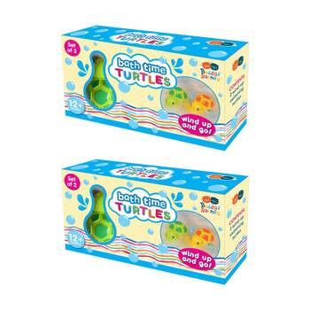 2x 2pc Buddy & Barney Bath Time Swimming Turtles Wind Up Plastic Kids Toy 12m+