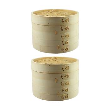 2PK G&S Natural Bamboo Deluxe Steamer Lightweight Food Preparation 20x14.5cm