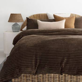 3pc Bambury Channel Quilt Cover Set Soft Plush Warm Bedding Chocolate