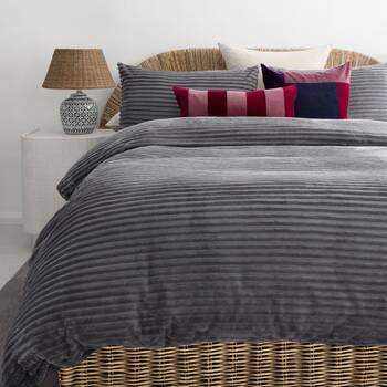 3pc Bambury Channel Quilt Cover Set Soft Plush Warm Bedding Steel