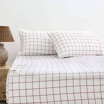 Bambury Grid Boysenberry Flannelette Fitted Sheet Set Cotton Bedding