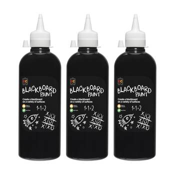 3PK Educational Colours Blackboard Paint Suitable All Surfaces Kids Art 500ml