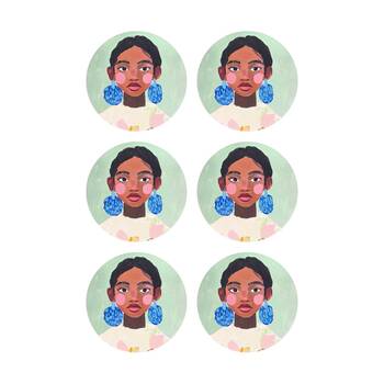 6PK Splosh Billie Girl Ceramic Coaster Cork Backing Green Blue Pink 11cm