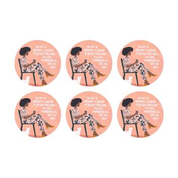 6PK Splosh Billie Happiness Ceramic Coaster Pink Cork Embossed 11x11cm