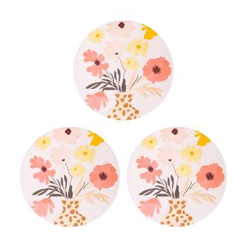 3PK Splosh Billie White Vase Ceramic Coaster Cork Back Pink Yellow 11x11cm