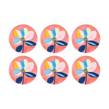 6PK Splosh Billie Flower Ceramic Coaster Cork Pink Blue Yellow 11x11cm