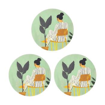 3PK Splosh Billie Chair Ceramic Coaster Cork Back Embossed Green 11x11cm