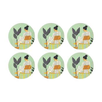 6PK Splosh Billie Chair Ceramic Coaster Cork Back Embossed Green 11x11cm