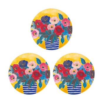 3PK Splosh Billie Vase Ceramic Coaster Cork Back Yellow Blue Red 11x11cm