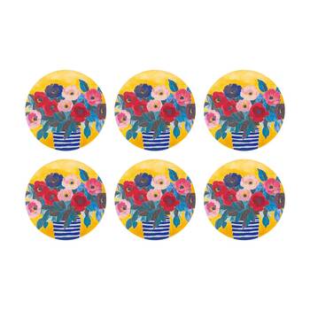 6PK Splosh Billie Vase Ceramic Coaster Cork Back Yellow Blue Red 11x11cm