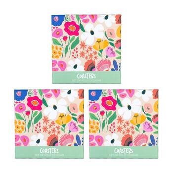 3x 4pc Splosh Billie Coasters Set Multi Cork Back Waterproof 10x10cm