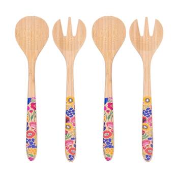 2PK Splosh Billie Salad Servers Bamboo Printed Decal Multi Colour 30x7.5cm